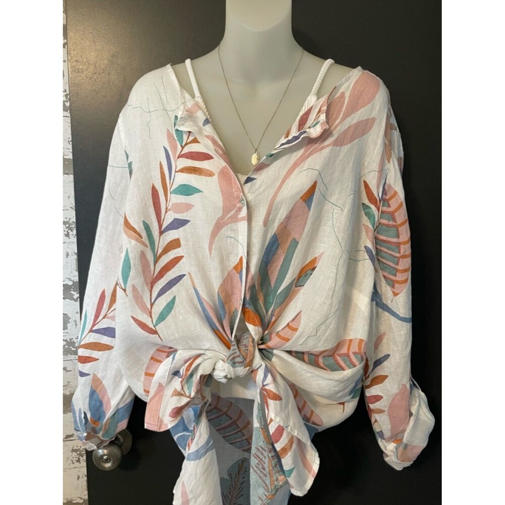 Cynthia Rowley Linen Tunic Shirt Tropical Print Swim Cover Up OS - Picture 4 of 7